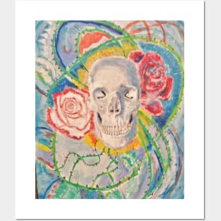 Skull flowers acrylic painting Posters and Art